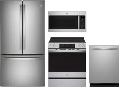4 Piece Package Includes Refrigerator, Range, Microwave And Dishwasher